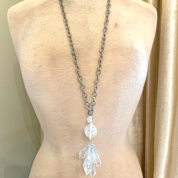 Sweet Olive Carved Rock Crystal Pendant w Faceted Rock Crystal Tassel Neckalce - Picture 4 of 5